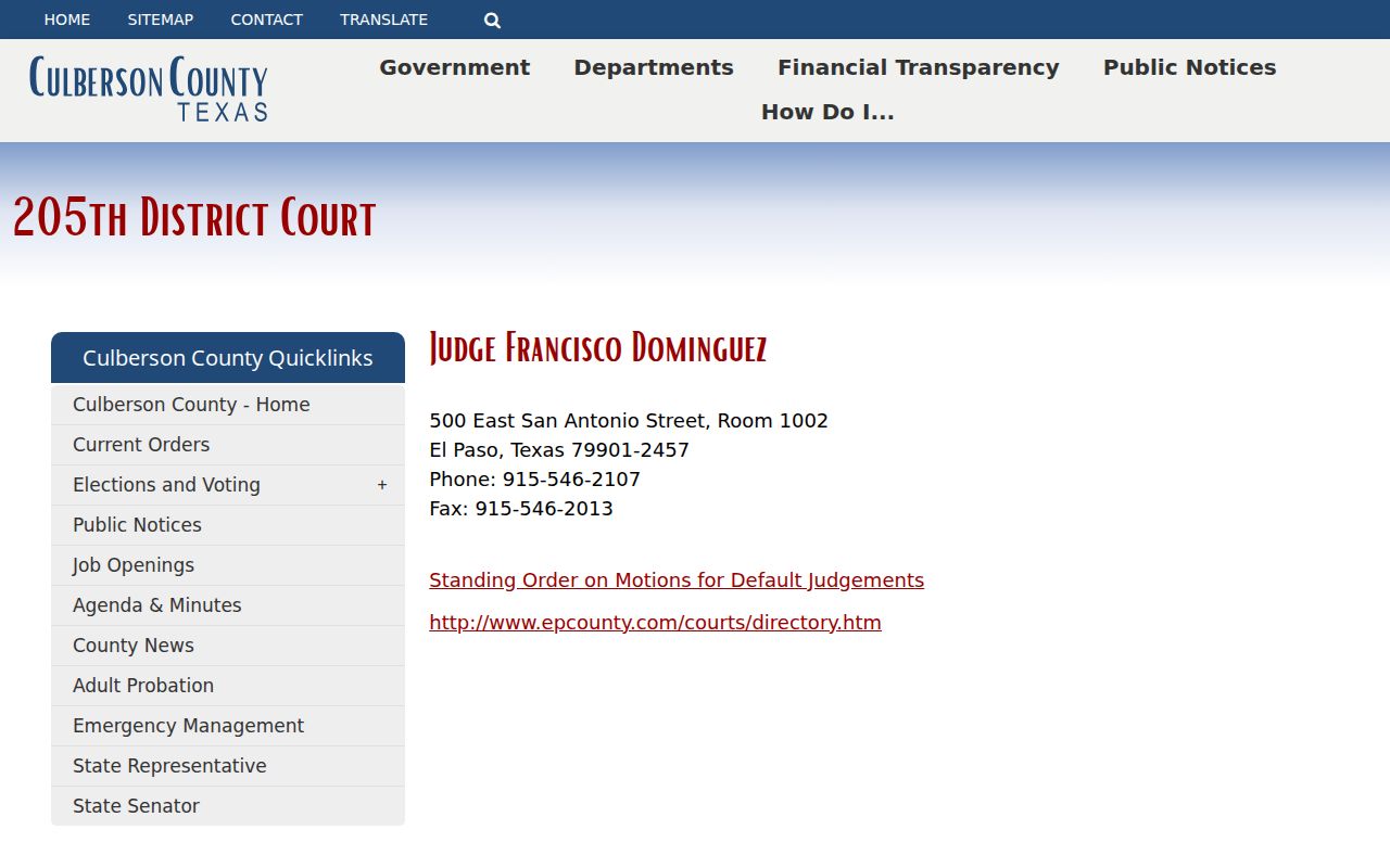 Official 205th District Court information serving Culberson County