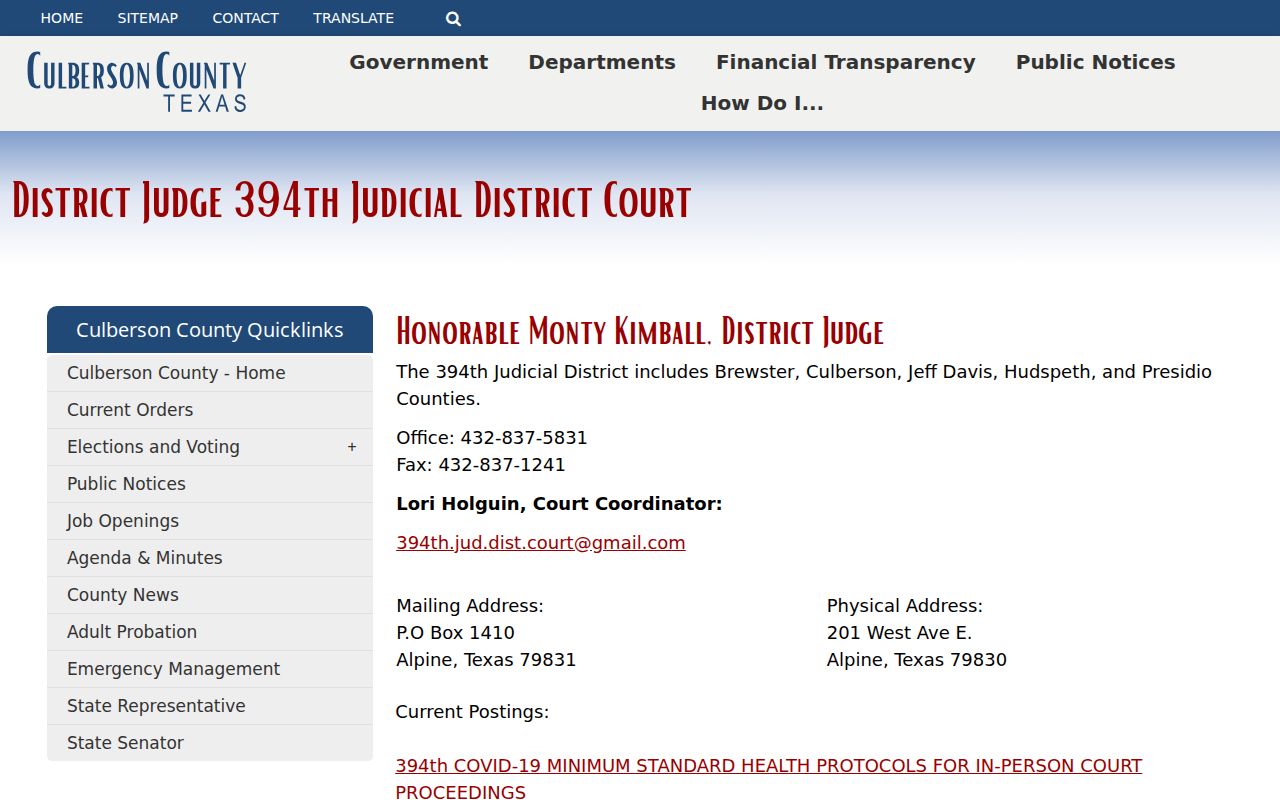 Culberson County court calendar source for the multi-county 394th District Court