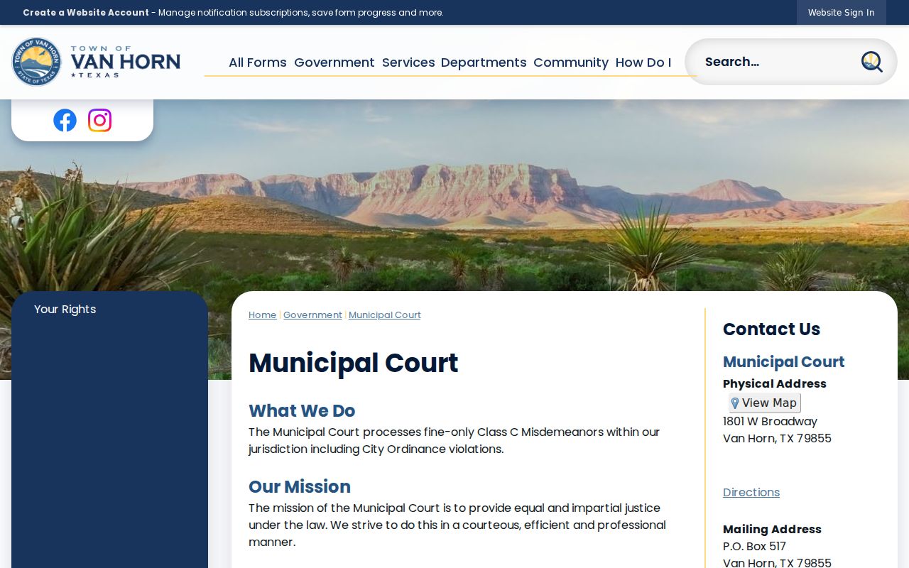 Official Van Horn Municipal Court jurisdiction and plea information